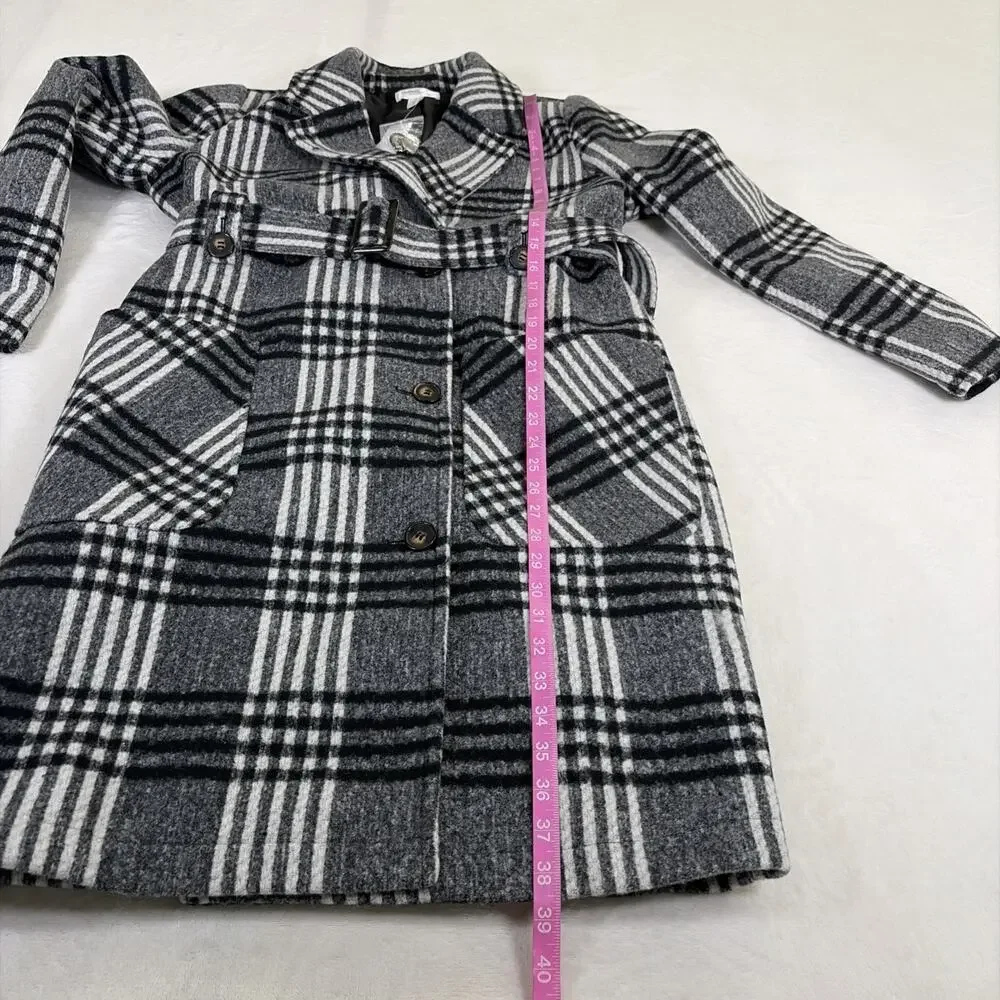 NWT Motherhood Maternity Women's Pea Coat Black & White Plaid Size Small Chrty - Picture 10 of 16